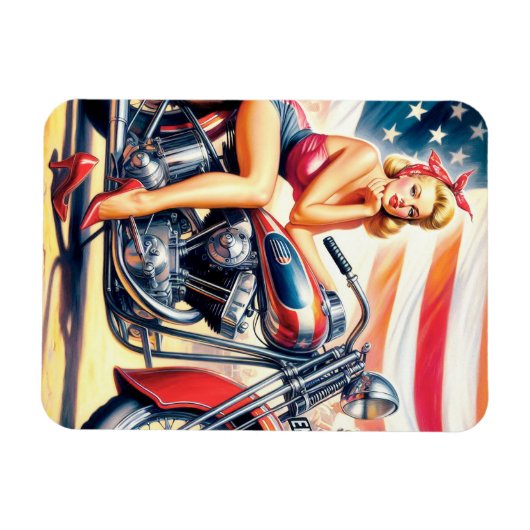 Retro Motorfiets Pin Up Magneet (Horizontaal)