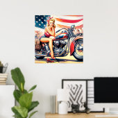 Retro Motorfiets Pin Up Poster (Thuiskantoor)
