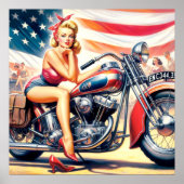Retro Motorfiets Pin Up Poster (Voorkant)