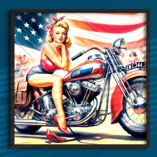 Retro Motorfiets Pin Up Poster