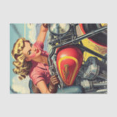 Retro Motorfiets Pin-up Tissuepapier (Voorkant)