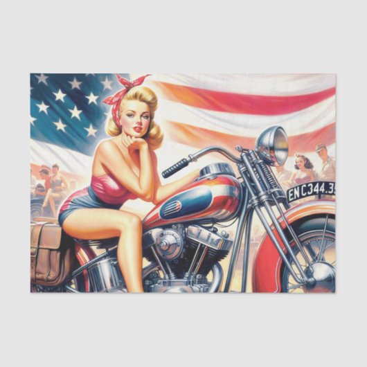 Retro Motorfiets Pin Up Tissuepapier (Voorkant)