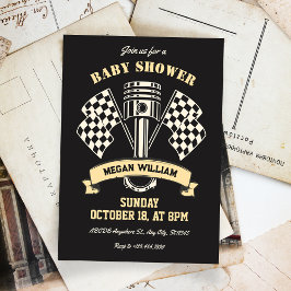 Retro motorfiets race monteur baby shower kaart