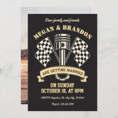 Retro motorfiets racemachine bruiloft kaart (Voorkant / Achterkant)