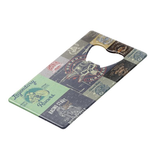 Retro Motorfiets Roestvrij stalen flesopener Creditkaart Flessenopener (Voorkant Gekanteld)