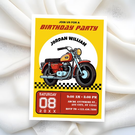 Retro motorfiets verjaardag uitnodiging