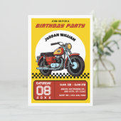 Retro motorfiets verjaardag uitnodiging (Staand voorkant)
