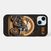 Retro motorfiets vibes: gepersonaliseerd iPhone 15 case (Achterkant horizontaal)