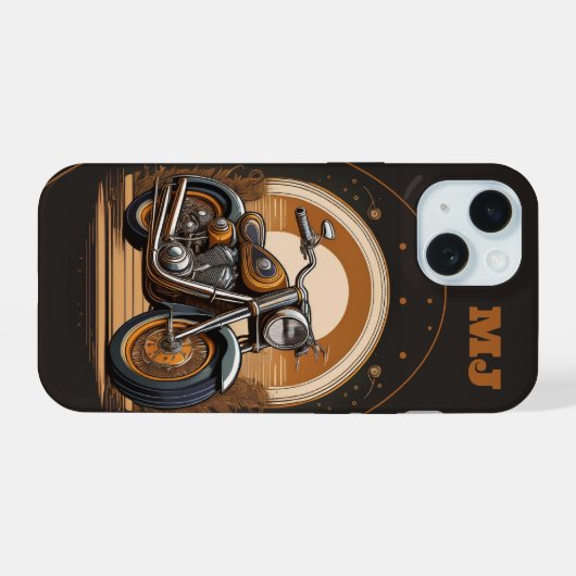 Retro motorfiets vibes: gepersonaliseerd iPhone 15 case (Achterkant horizontaal)