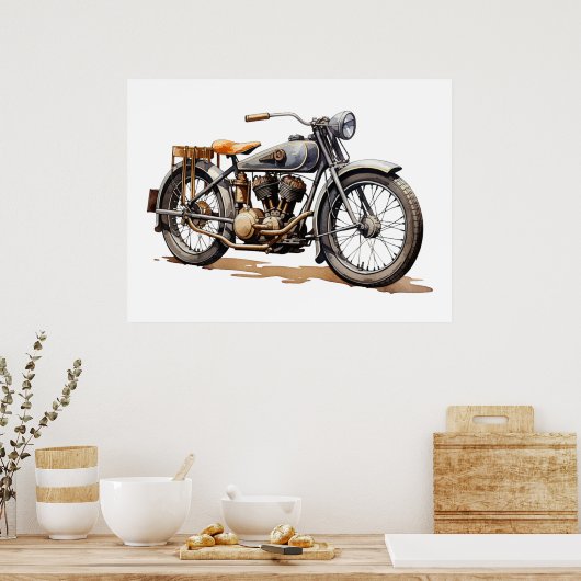 Retro  Motorfiets Waterverf Poster (Keuken)