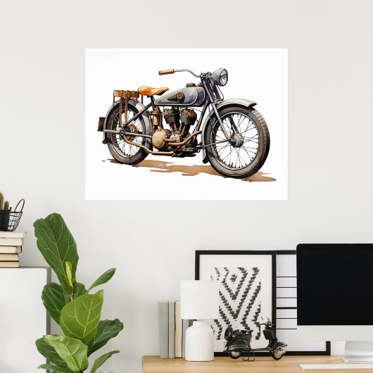 Retro  Motorfiets Waterverf Poster (Thuiskantoor)
