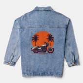  Retro Motorfiets Zonsondergang Palmbomen Biker Denim Jacket (Achterkant)
