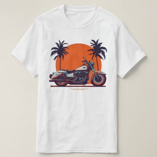 Retro Motorfiets Zonsondergang Palmbomen Biker T-shirt (Design voorkant)
