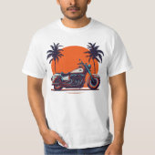 Retro Motorfiets Zonsondergang Palmbomen Biker T-shirt (Voorkant)