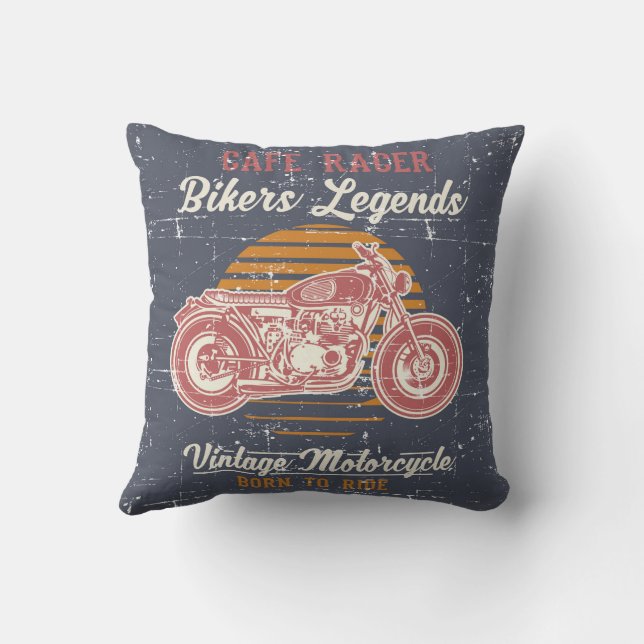 Retro  motorfietsontwerp kussen (Achterkant)