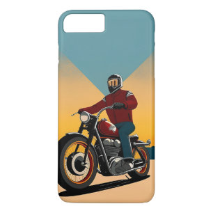 Retro motorrijder rijdend in dramatische zonsonder iPhone 8/7 plus hoesje