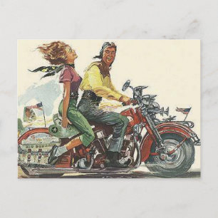 Retro motorrit,  stijl bikers briefkaart