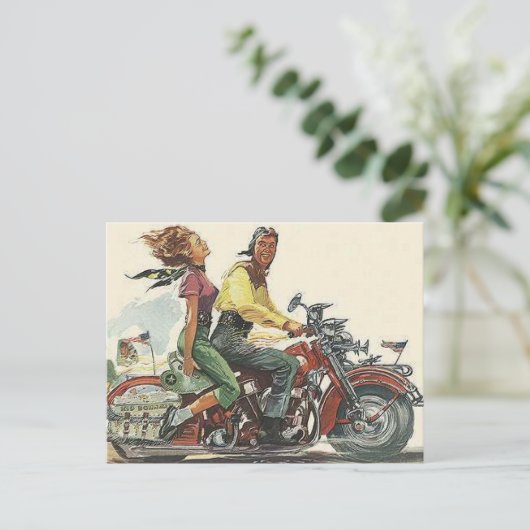 Retro motorrit, stijl bikers briefkaart (Staand voorkant)