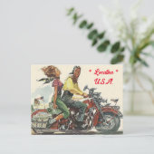 Retro motorrit, stijl gepersonaliseerd briefkaart (Staand voorkant)