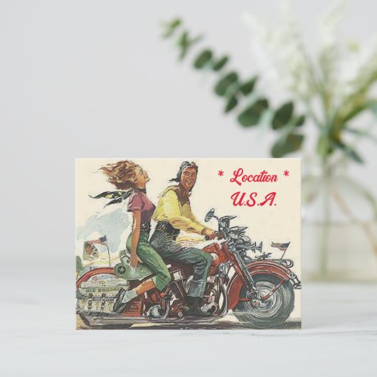 Retro motorrit,  stijl gepersonaliseerd briefkaart (Staand voorkant)