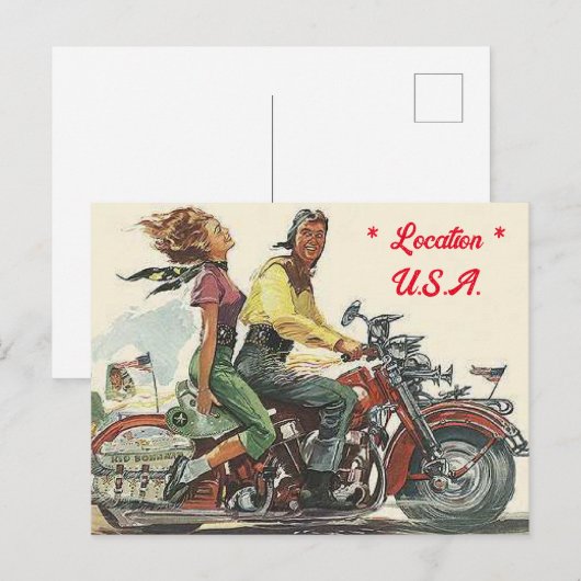 Retro motorrit,  stijl gepersonaliseerd briefkaart (Voorkant / Achterkant)