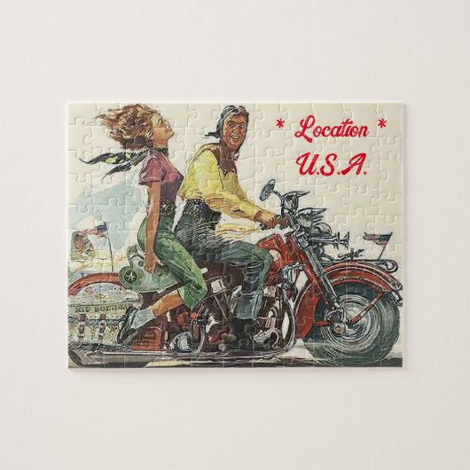 Retro motorrit,  stijl gepersonaliseerd legpuzzel (Horizontaal)