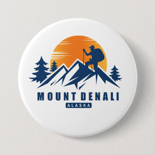 Retro Mount Denali Hike T-shirt Ronde Button 7,6 Cm