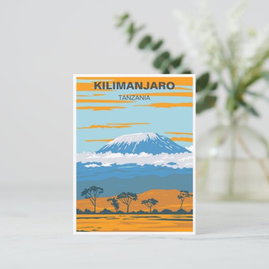  retro Mount Kilimanjaro Tanzania Afrika Briefkaart (Staand voorkant)