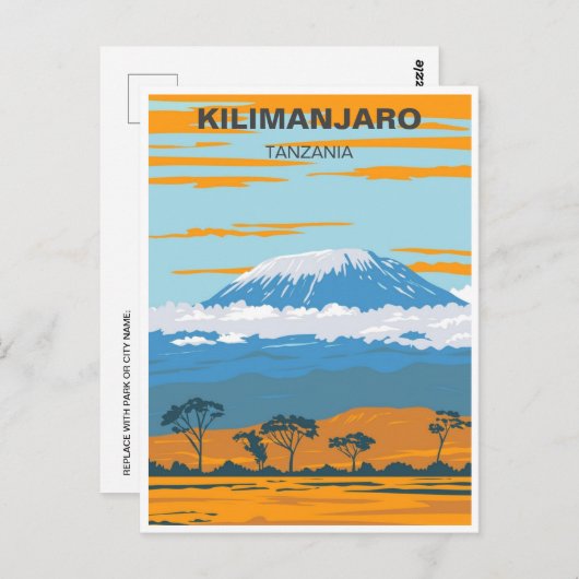  retro Mount Kilimanjaro Tanzania Afrika Briefkaart (Voorkant / Achterkant)