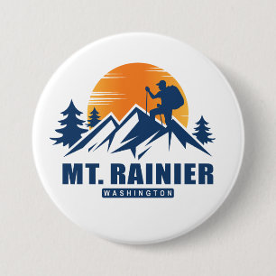 Retro Mount Rainier Hike T-shirt Ronde Button 7,6 Cm