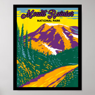 Retro Mount Rainier Nationaal Park Wandelen Kamper Poster