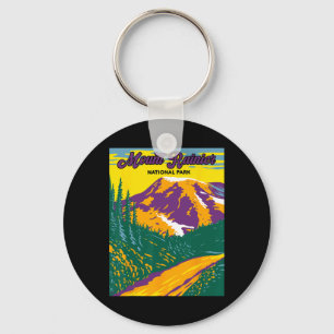Retro Mount Rainier Nationaal Park Wandelen Kamper Sleutelhanger