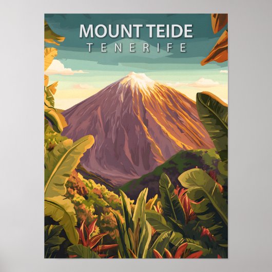 Retro Mount Teide Tenerife Canarische Eilanden Poster (Voorkant)