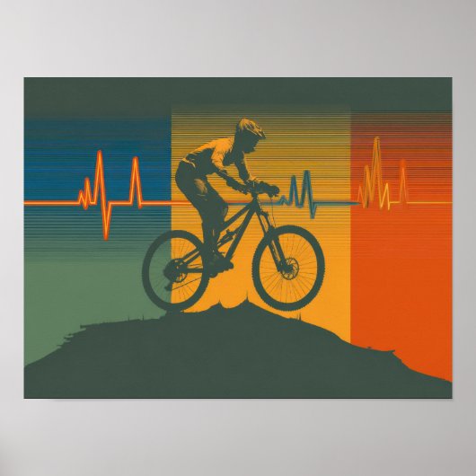 Retro Mountain Biker Heartbeat Poster (Voorkant)