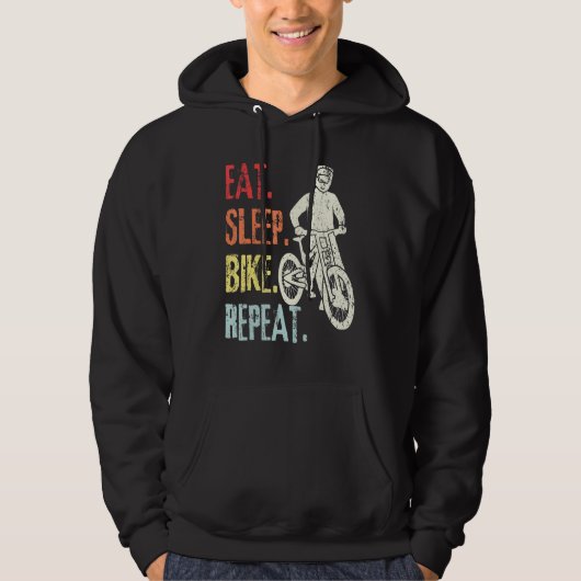 Retro Mountain Biking Bicycle Eat Sleep Bi Hoodie (Voorkant)