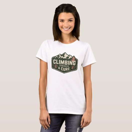 Retro Mountain Cancer Awareness Klimontwerp T-shirt (Voorkant volledig)