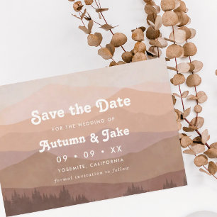 Retro Mountain en Forest Dusty Pink Ombre Wedding Save The Date