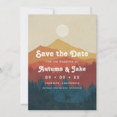 Retro Mountain en Forest Overlay Wedding Save The Date (Voorkant)