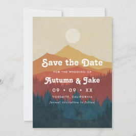 Retro Mountain en Forest Overlay Wedding Save The Date