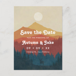 Retro Mountain en Forest Photo Wedding Save the D Aankondigingskaart
