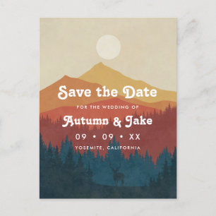 Retro Mountain en Forest Photo Wedding Save the D Aankondigingskaart