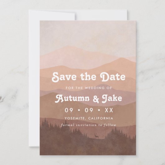 Retro Mountain en Forest Pink Ombre Wedding Save The Date (Voorkant)