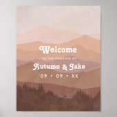 Retro Mountain en Forest Pink Wedding Welcome Poster (Voorkant)