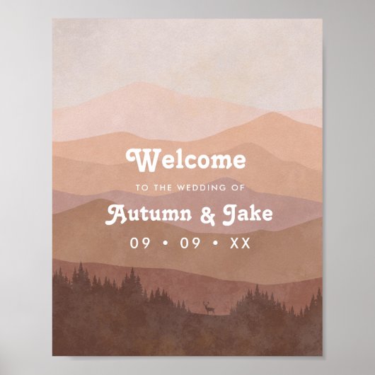 Retro Mountain en Forest Pink Wedding Welcome Poster (Voorkant)