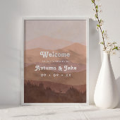 Retro Mountain en Forest Pink Wedding Welcome Poster