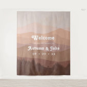 Retro Mountain en Forest Pink Wedding Welcome Wandkleed (Voorkant)
