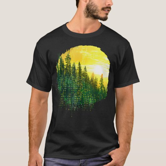 Retro Mountain Forest binaire nummer computer T-shirt (Voorkant)