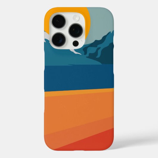 Retro Mountain Landscape Artwork Oranje Blue Case-Mate iPhone Case (Achterkant)