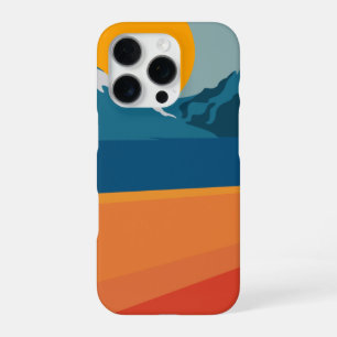 Retro Mountain Landscape Artwork Oranje Blue iPhone 16 Pro Hoesje