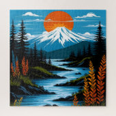 Retro Mountain Landscape Illustration Red Blue Legpuzzel (Verticaal)